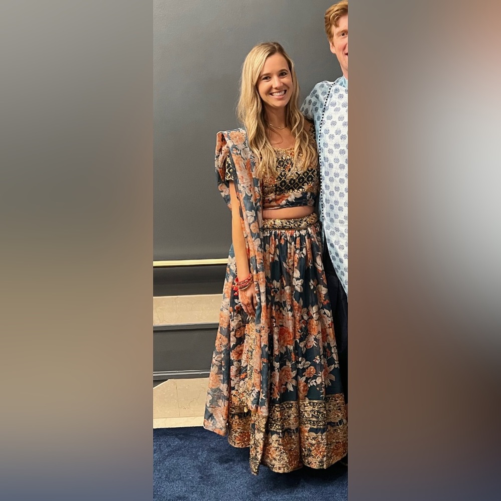 Indian wedding guest outfit. Lehenga: Includes skirt, top and scarf (dupatta)